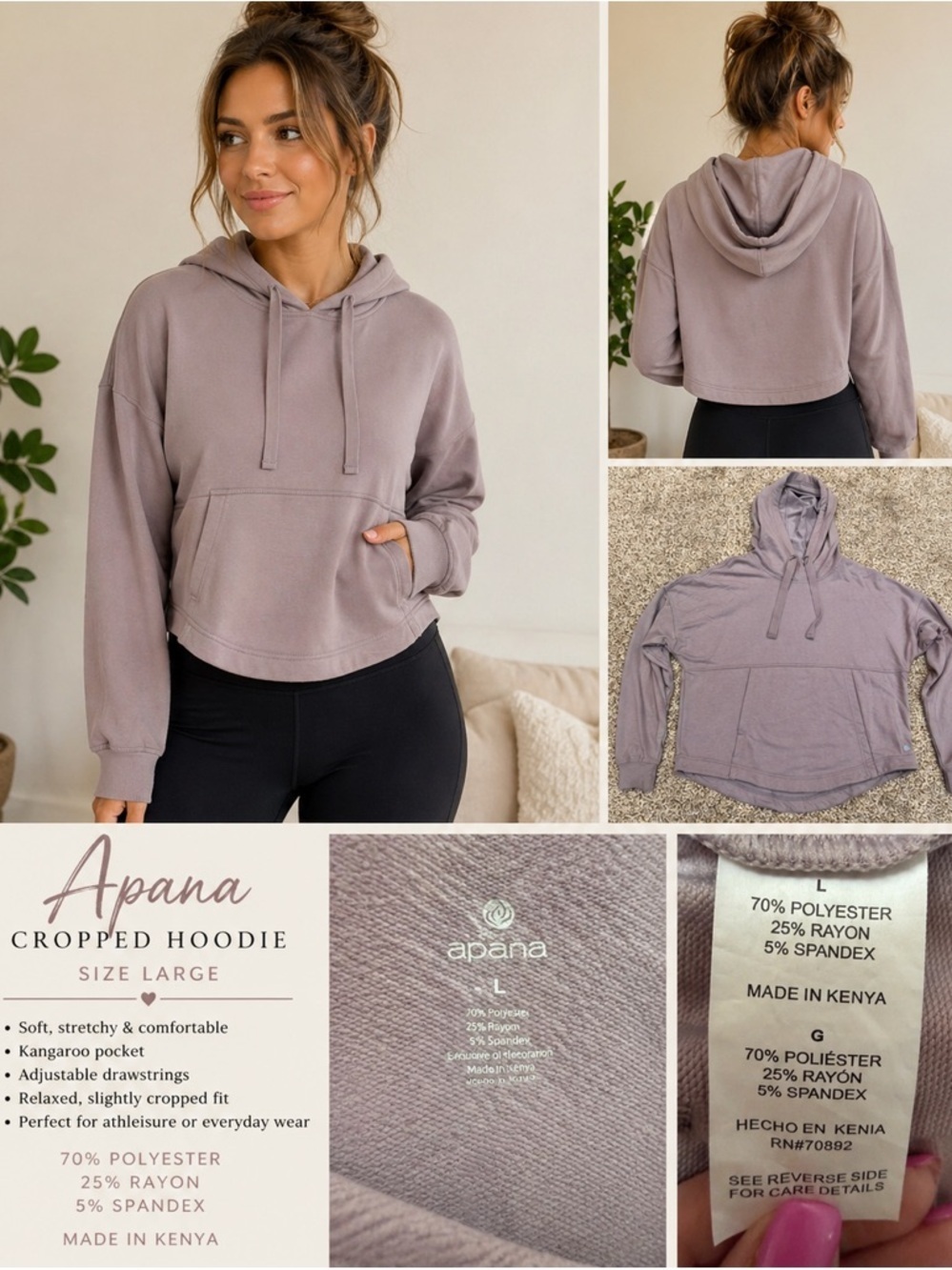 Apana Cropped Hoodie in Dusty Mauve